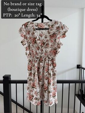 Floral V-Neck Smocked Waist Dress - Pink & Green on Cream